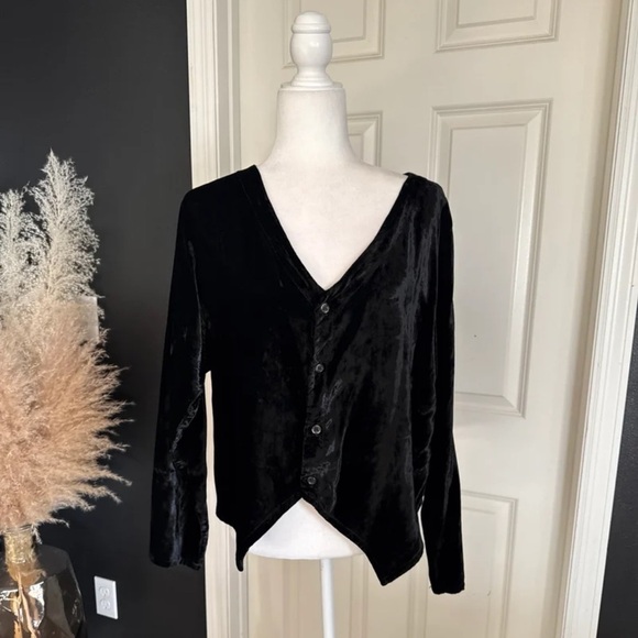 CP Shades Vintage San Francisco Velour Black Cardigan Sweater size Large - Picture 2 of 12